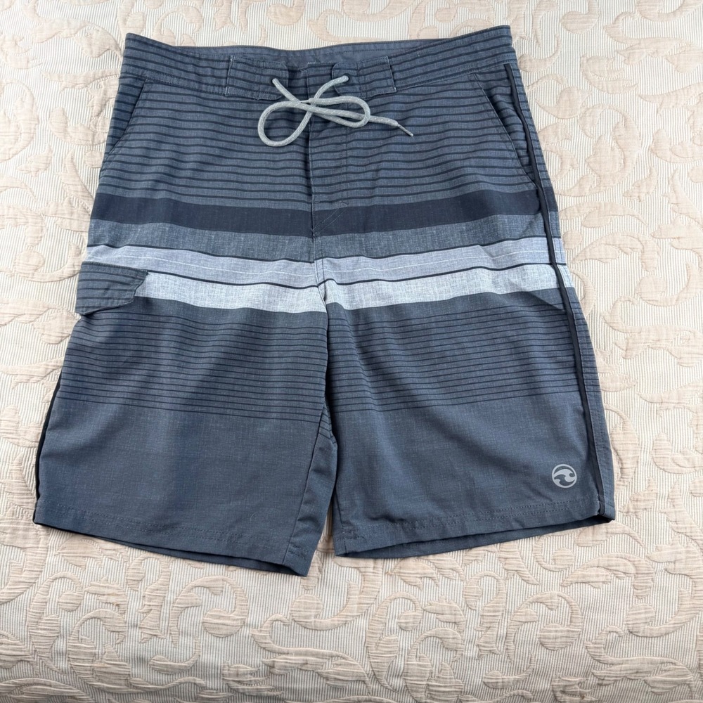 Ocean Current Mens Board Shorts Charcoal Grey Striped Surf Swim Trunks Size 32
